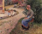 卡米耶 毕沙罗 : A Servant Seated in the Garden at Eragny
